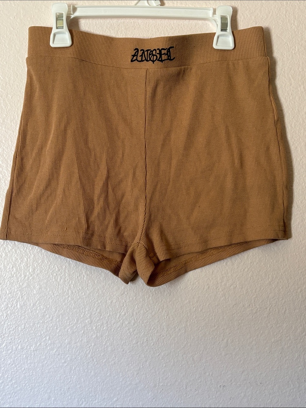 SHEIN Icon Brown Ribbed Graphic "Angel" Lounge Shorts Size M